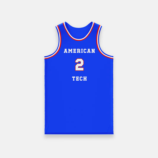 Custom Blue, Red, White Basketball Jersey