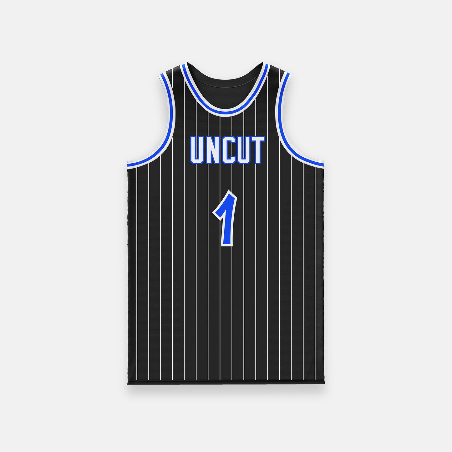 Custom Black Pinstriped With Blue Accents Basketball Jersey