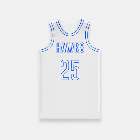White Custom Basketball Jersey with Blue Trim