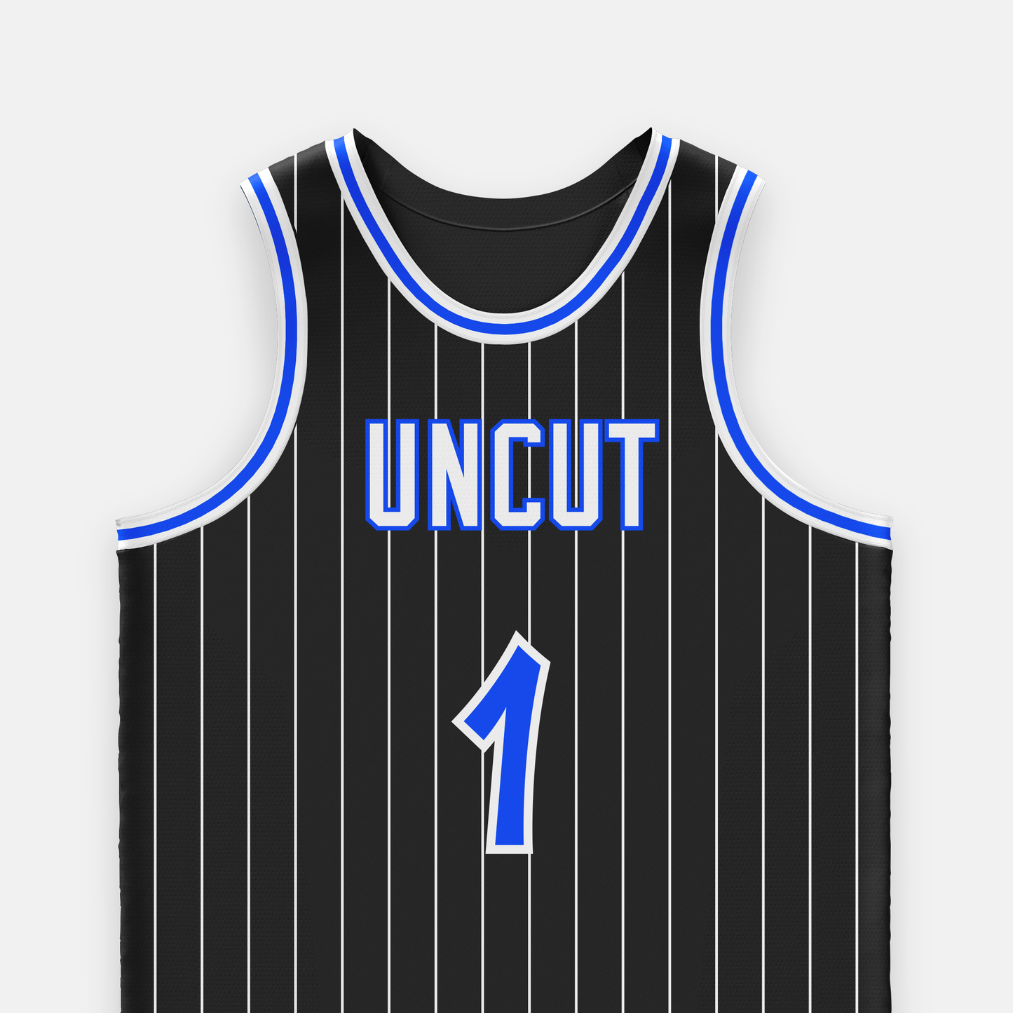 Custom Black Pinstriped With Blue Accents Basketball Jersey