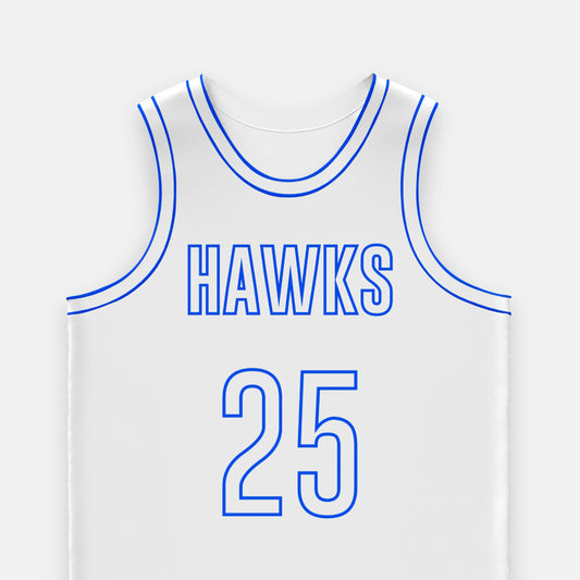 White Custom Basketball Jersey with Blue Trim