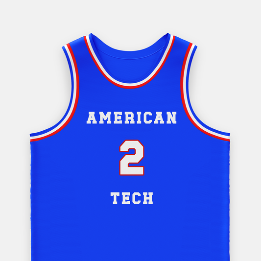 Custom Blue, Red, White Basketball Jersey